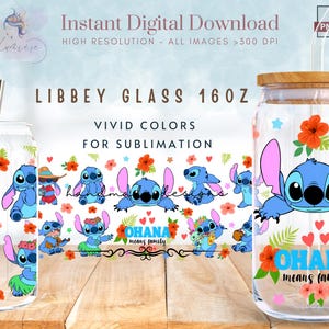 Cartoon Family 16oz Libbey Glass Can Wrap ~ Floral Tumbler ~ Blue Monster PNG~ Movie Character ~ Glass Can Sublimation Design ~ Digital