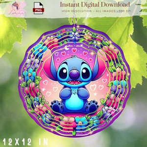 Cartoon Character Sti-Tch Wind Spinner PNG, Vibrant Wind Spinner, Round Design, Ornament, outdoor decor Art,ONG 300 DPI, Digital,Sublimation