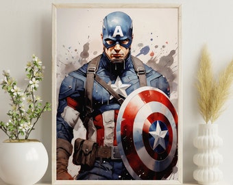 Impresión digital de superhéroes ~ Pintura de superhéroes ~ Impresión en acuarela ~ Decoración de pared ~ Alta resolución ~ Descarga digital