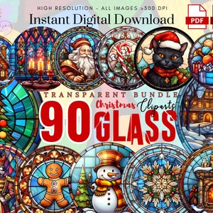 Kerst gebrandschilderd glas clipart ~ 90 gebrandschilderd glas Kerstmis PNG ~ sneeuwpop PNG ~ kerst decor ~ hoge kwaliteit transparante PNG ~ digitale ambachten