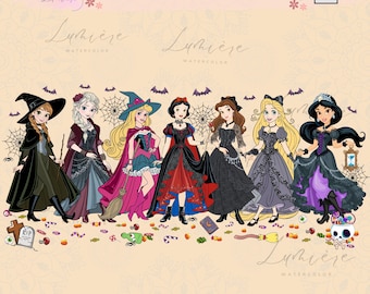 Halloween-Karikaturprinzessin Png, Hexenoutfits, Süßes sonst gibts Saures, trendiges Retro-Halloween, Girly-Shirt, gruselige Kinderentwurf Digital, Sublimation
