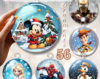 3D Christmas Cartoon Ornaments ~ SnowGlobe Ornaments~ Printable Round Design ~ Christmas decor~ PNG 300 DPI ~ Digital Download ~ Sublimation