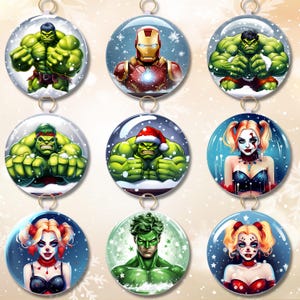 3D Christmas Superheroes Ornaments ~ Snowglobe Ornaments ~ Printable Round Design ~ Xmas Decor ...