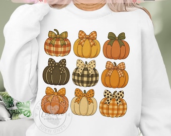 Herfstpompoen PNG, Coquette Pumpkin Shirt, Herfstseizoen, Vintage Herfst, Helle Fall PNG, Kindershirt PNG, Halloween-sublimatieontwerp, digitaal