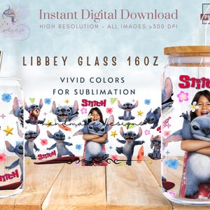 Cartoon Sti-tch 16oz Libbey Glass Can Wrap ~ Summer Vibes Tumbler ~ Kids Tumbler ~ Movie Character ~ Glass Can Sublimation Design ~ Digital