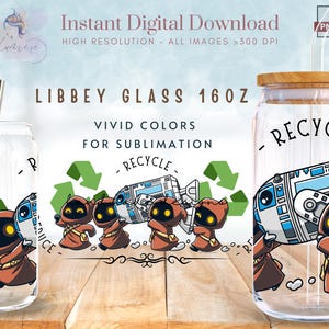 Recycle Reuse 16oz Libbey Glass Can Wrap ~ Cartoon 16 oz Tumbler Wrap ~ SpaceWars ~ Glass Can Sublimation Design ~ Tumbler Wrap PNG Digital