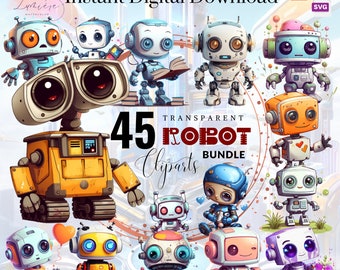 Robot ClipArt~ 45+ Cute Kawaii Mechanical toys~ Robot PNG~ Nursery Decor~ High quality transparent images~ Scrap Booking~Digital Crafting