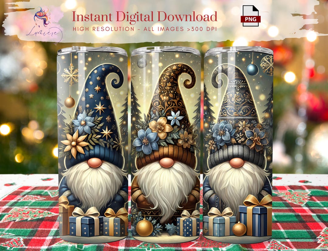 Christmas Gnome 20oz Tumbler Wrap ~ Cute Skinny Tumbler Wrap ~ Gnome ...