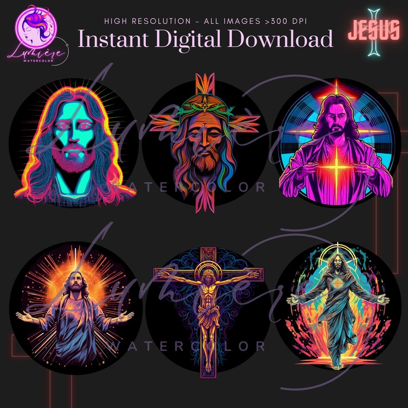 Christian Neon Clipart ~ Set of 22+ Jesus ~ Modern Spirituality~high ...