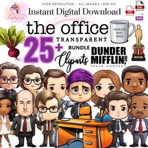 The Office Fan Art Clipart ~ Set of 25+ Iconic Characters Png ~ Office PNG ~ Scrapbooking ~ Transparent images~ 300 Dpi~ Instant Download