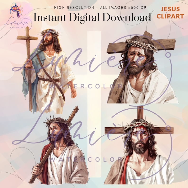Christian Clipart Bundle~ 20 Transparent Watercolor Jesus PNG ...