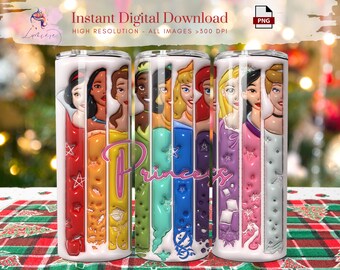 Cartoon Princesses Tumbler Wrap, 3D Inflated Design (Digital)