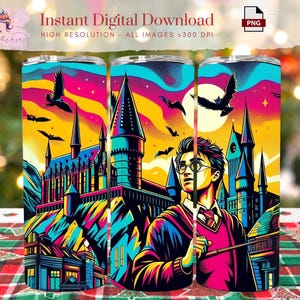 Magic Wizard School 20oz Tumbler Wrap ~ Neon Wizard Skinny Tumbler Wrap ~  Trending Printable Design ~ Digital Download ~ Sublimation Design