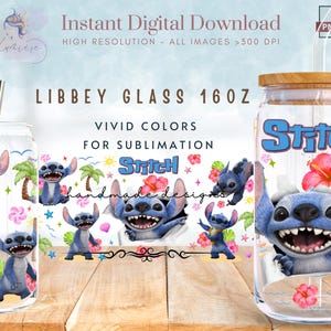 Cartoon Sti-tch 16oz Libbey Glass Can Wrap ~ Summer Vibes Tumbler ~ Kids Tumbler ~ Movie Character ~ Glass Can Sublimation Design ~ Digital