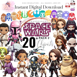 Space Wars ClipArt Pack2~ Kawaii Space Wars Set Of 20 Designs~ Cute Logos~ Digital Clipart~High quality PNG SVG PDF~300 Dpi~Instant Download