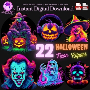 Halloween Monsters ClipArt~ 22 Neon Spooky PNG~ Neon Pumpkin Png~ Neon Evil~ Synth Wave~ Decal~ High quality transparent PNG SVG~ Digital