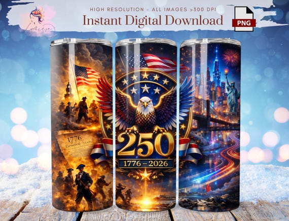 250 years of America 20oz Tumbler Wrap, American Flag PNG, Happy 4th Of July, Patriotic, USA Eagle, , Digital Download, Sublimation