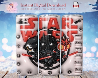 Bicchiere Cartoon Space Wars, bicchiere sottile da 20 once, PNG (download digitale)