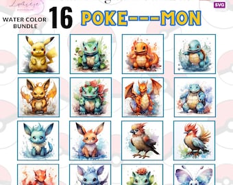Watercolor anime fun Art Digital Print Bundle~ 16 original artwork~ High Quality &gt;300 Dpi~ Pika Png ~ Nursery Decor~ with background~Digital