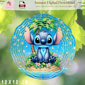 Cartoon Character Sti-Tch Wind Spinner PNG, Vibrant Wind Spinner, Round Design, Ornament, outdoor decor Art,PNG 300 DPI, Digital,Sublimation