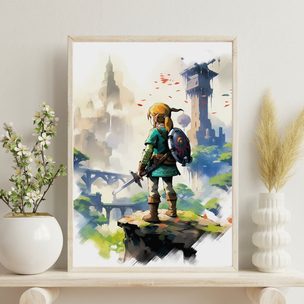 Link Digital Print~ Princess Zelda~Age of Calamity ~ Watercolors Print~ Wall Decor~ High Resolution ~ Original artwork~ Zelda Fan Art~ Game