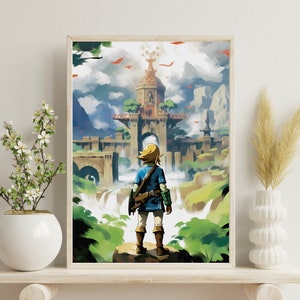 Link Digital Print~ Princess Zelda~ Kakariko Village~ Watercolors Print~ Wall Decor~ High Resolution ~ Original artwork~ Zelda Fan Art~ Game