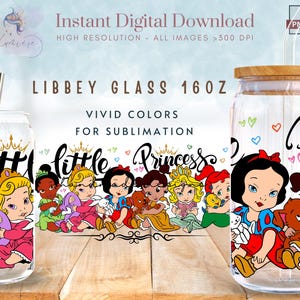 Little Princess 16oz Libbey Glass Can Wrap ~ Cute Cartoon Princess Tumbler Wrap PNG ~ Glass Can Sublimation Design ~ Tumbler Wrap Digital