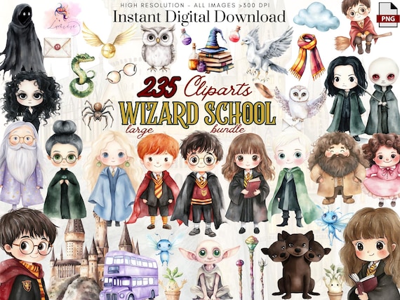 Wizard School Clipart ~ Cute Wizard Bundle ~ Witch PNG ~ Fantasy Magic Characters ~ Watercolor Nursery & Kids illustration ~ Digital ~ decal