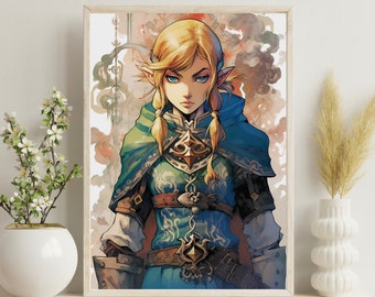 Zelda-porträtt ~ Zelda konstsamling ~ Prinsessan Zelda ~ Zelda väggdekor ~ Akvareller ~ Heminredning ~ Hög upplösning ~ Digital nedladdning
