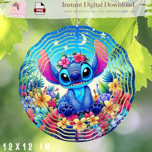 Cartoon Character Sti-Tch Wind Spinner PNG, Vibrant Wind Spinner, Round Design, Ornament, outdoor decor Art,ONG 300 DPI, Digital,Sublimation