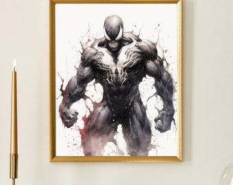 Impresión digital de superhéroes ~ Pintura de superhéroes ~ Impresión en acuarela ~ Decoración de pared ~ Pintura mural ~ Póster de Venom ~ Alta resolución ~ Obra de arte original