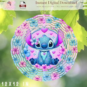 Cartoon Character Sti-Tch Wind Spinner PNG, Vibrant Wind Spinner, Round Design, Ornament, outdoor decor Art,ONG 300 DPI, Digital,Sublimation