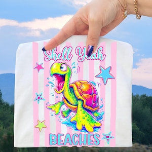 Shell Yeah Beaches PNG, Trendy Retro Humor PNG, Striped Animal Png, Preppy Summer Beach, Kids Shirt Design Brushstroke, Sublimation, Digital