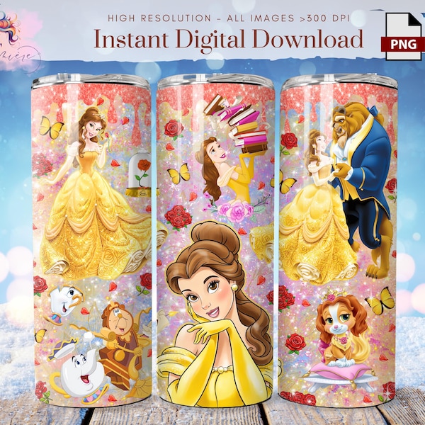 Princess Beauty 20oz Tumbler Wrap, Magical Princess Tumbler, Girls Tumbler, Gift for her, Beast, Rose  (Digital Sublimation)