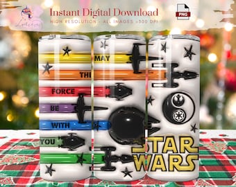 Space Wars 20oz Tumbler Wrap PNG, Cartoon 3D gonfiato Skinny Tumbler Wrap, Guerre, Stelle PNG, Design stampabile di supereroi, Digitale, Sublimazione