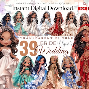 Cute Brides ClipArt ~ 40 Cute Wedding Brides PNG ~ Cute Chibi Bride ~ Marriage Invitations ~ High Quality Transparent PNG ~ Instant Download