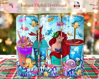 Mermaid Princess 20oz Tumbler Wrap ~ Princess Coffee Skinny Tumbler ~ Creature marine ~ Design stampabile ~ Download digitale ~ Design a sublimazione