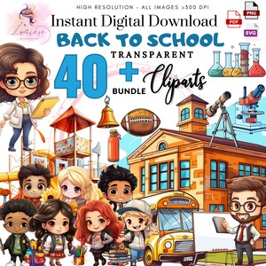 School ClipArt~School Tools~ Cute  kids & Teachers~ School Vibes~School bus~High quality transparent PNG SVG~Instant Download