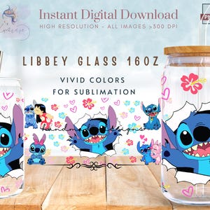 Cartoon Sti-tch cracked wall 16oz Libbey Glass Can Wrap ~ Cartoon 16 oz Tumbler Wrap ~  Trending Glass Can Sublimation Design ~ Digital