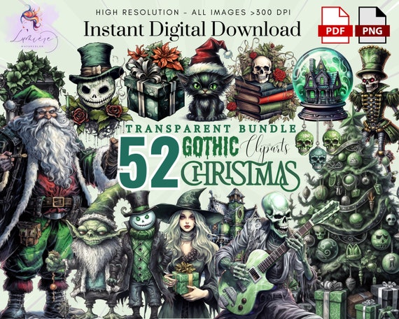Gothic Christmas Clipart ~ 52 Creepy Christmas PNGs ~ Creepy Snowman ~ Christmas Skeleton  ~ Santa ~ High Quality Transparent PNGs ~ Digital