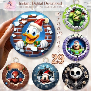 3D Cartoon Weihnachtsschmuck ~ Durchbruch Ornament PNG ~ Rundes Design ~ Weihnachtsdekoration ~ PNG 300 DPI ~ Digitaler Download
