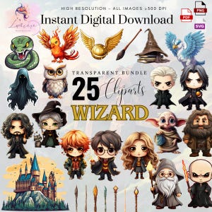 Magic Wizardry characters ~ Clipart Bundle set of 25 ~ High quality Png Svg Pdf ~ Digital ClipArt ~ Instant Download ~ Stickers & decal