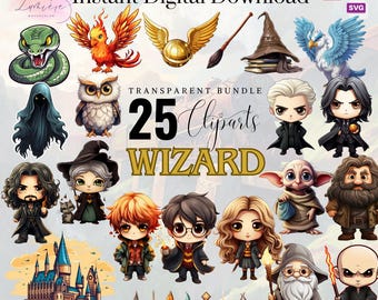 Magic Wizardry characters ~ Clipart Bundle set of 25 ~ High quality Png Svg Pdf ~ Digital ClipArt ~ Instant Download ~ Stickers & decal