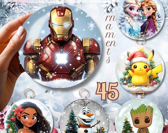 3D Christmas Cartoon Ornaments ~ SnowGlobe Ornaments ~ Printable Round Design ~ Xmas decor~ PNG 300 DPI ~ Digital Download ~ Sublimation