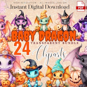 ハロウィンドラゴンクリップアート〜24かわいいドラゴンPNG〜不気味なドラゴンPNG〜ハロウィンPNG〜感謝祭PNG〜高品質の透明PNG〜デジタル