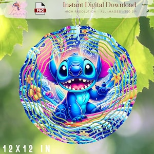 Cartoon Character Sti-Tch Wind Spinner PNG, Vibrant Wind Spinner, Round Design, Ornament, outdoor decor Art,ONG 300 DPI, Digital,Sublimation