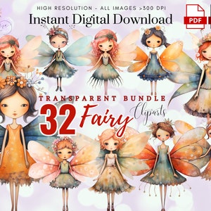 Whimsical Adorable Fairies ~ 32 Mixed Media Magical Fairies PNG ~ Paper crafting ~ scrapbooking ~ Junk Journal~ High quality transparent PNG