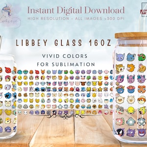 Cartoon animals 16oz Libbey Glass Can Wrap ~ Cartoon Character Tumbler Wrap ~ Thunder pod ~ Cartoon Glass Can Sublimation Design ~ Digital