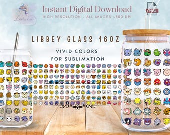 Cartoon animals 16oz Libbey Glass Can Wrap ~ Cartoon Character Tumbler Wrap ~ Thunder pod ~ Cartoon Glass Can Sublimation Design ~ Digital