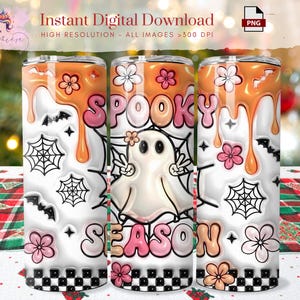 Halloween Ghost 20oz Tumbler Wrap ~ 3D Inflated Tumbler Wrap ~ Halloween ~ Tumbler Printable Design ~ Digital Download ~ Sublimation Design